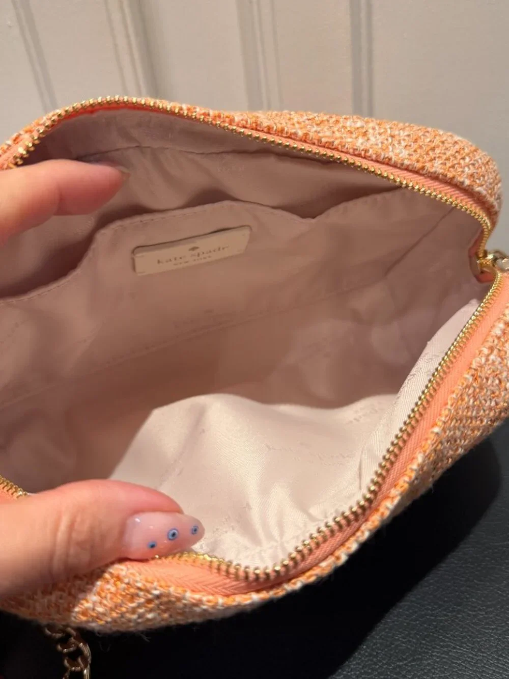 NWT Kate Spade Peach Carey Tinsel Tweed Mini Camera Bag - Picture 7 of 9